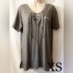 Gray Victoria Secret PINK Criss Cross Tie Front Tee